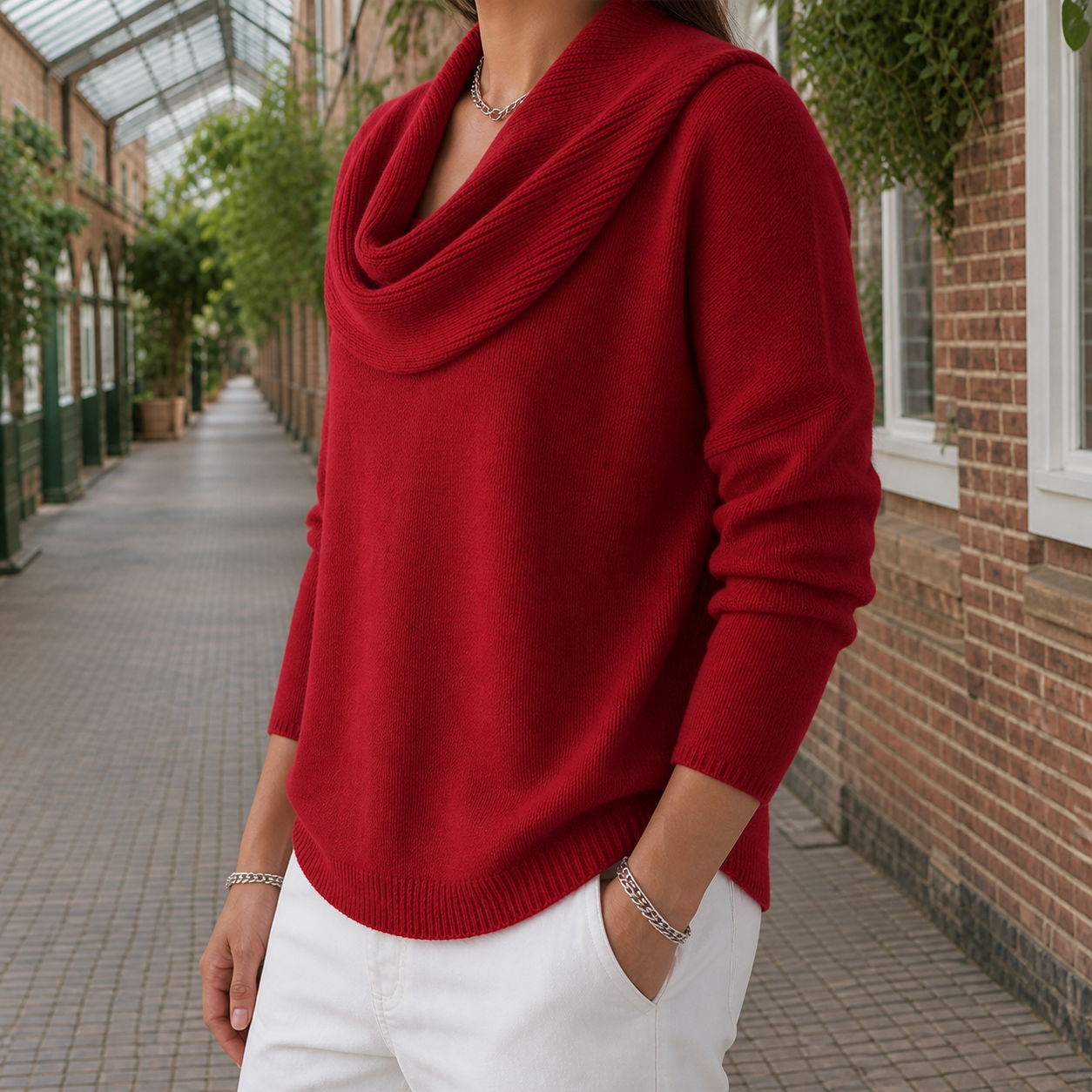 Lark | Cowl Neck Sweater Burgundy Ribbed Knit Relaxed Fit for Women