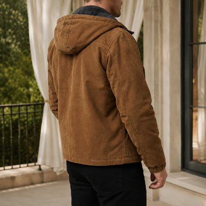 Douglas | Hooded Suede Jacket Tan Sherpa-Lined for Men