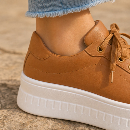 Wilhelmine | Platform Sneakers Tan Faux Leather Lace-Up for Women