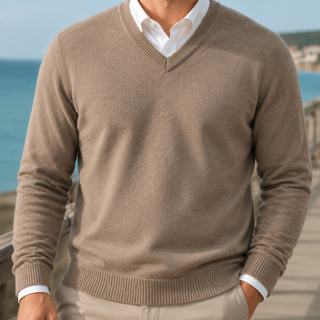 Mortimer | V-Neck Jumper Burgundy Wool-Blend Ribbed-Trim for Men