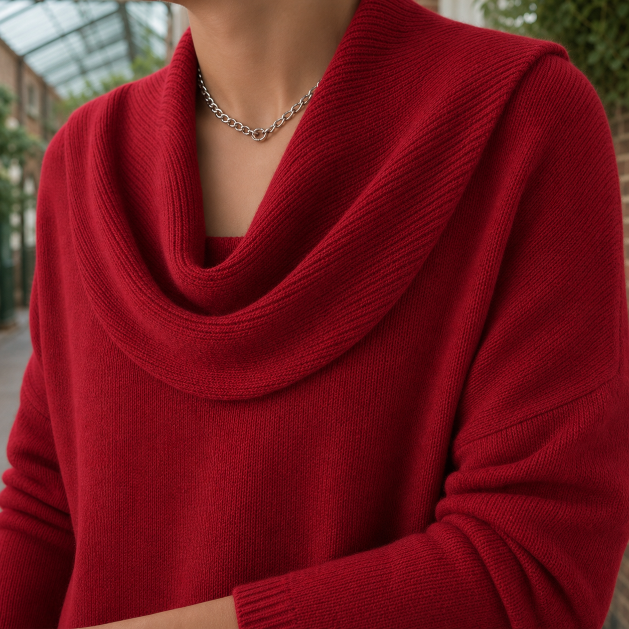 Lark | Cowl Neck Sweater Burgundy Ribbed Knit Relaxed Fit for Women