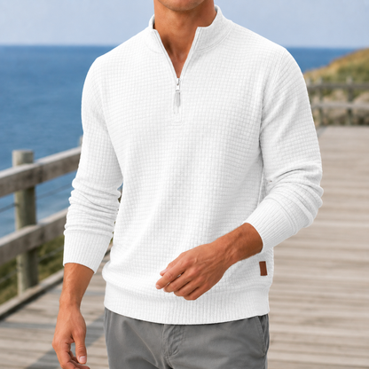 Octavius | Quarter-Zip Jumper Grey Waffle Knit Mock Neck for Men