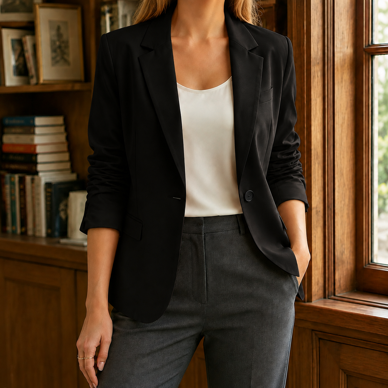 Posy | Tailored Blazer Fuchsia Notched Lapel Single-Button for Women
