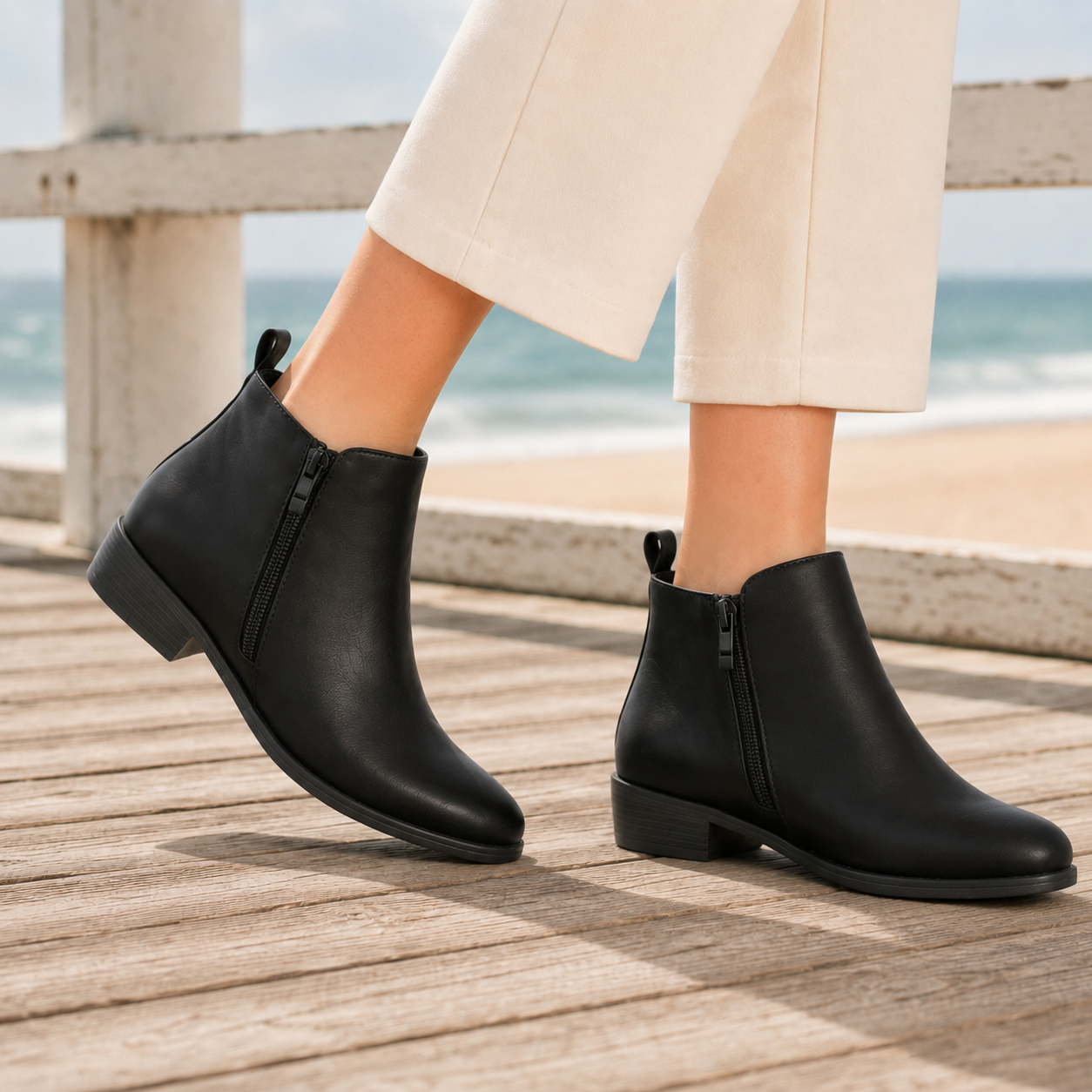 Bea | Ankle Boots Tan Faux Leather Side-Zip for Women