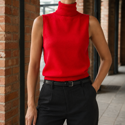 Lettie | Sleeveless Turtleneck Jumper Charcoal Grey Fine-Knit for Women