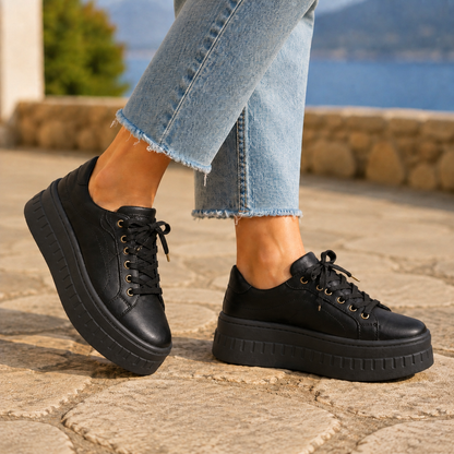 Wilhelmine | Platform Sneakers Tan Faux Leather Lace-Up for Women