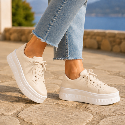 Wilhelmine | Platform Sneakers Tan Faux Leather Lace-Up for Women