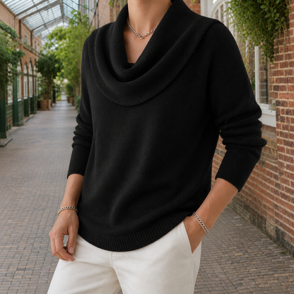 Lark | Cowl Neck Sweater Burgundy Ribbed Knit Relaxed Fit for Women