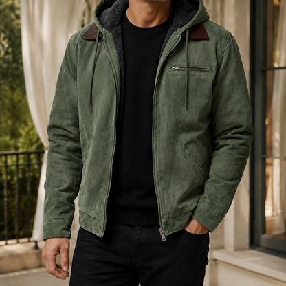 Douglas | Hooded Suede Jacket Tan Sherpa-Lined for Men