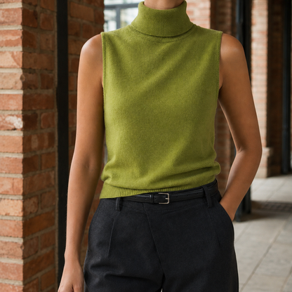 Lettie | Sleeveless Turtleneck Jumper Charcoal Grey Fine-Knit for Women