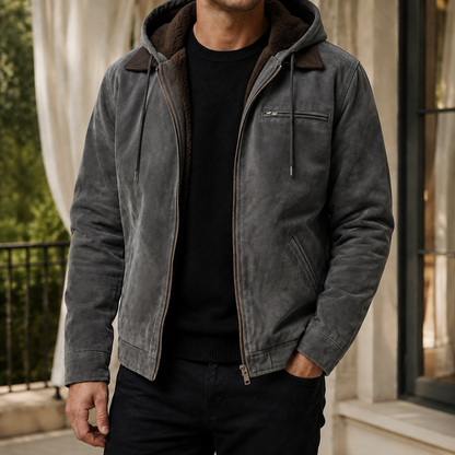 Douglas | Hooded Suede Jacket Tan Sherpa-Lined for Men