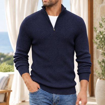 Nathaniel | Half-Zip Jumper Oatmeal Ribbed Mock-Neck for Men