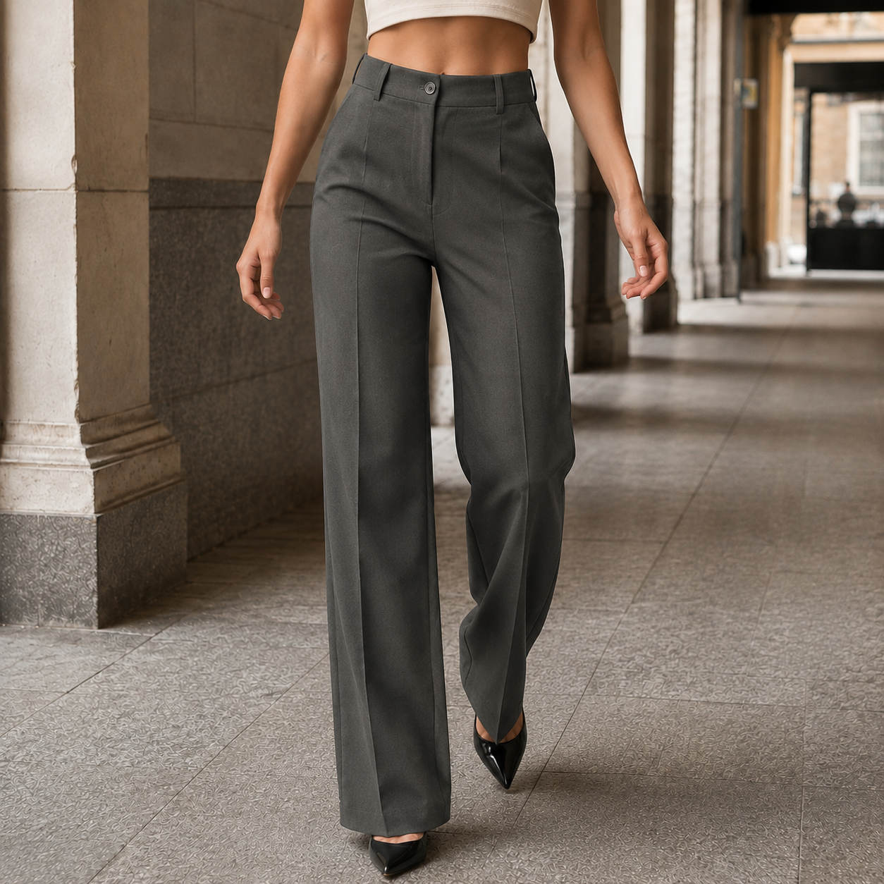Jocasta | Wide-Leg Trousers Black Tailored High-Waisted for Women