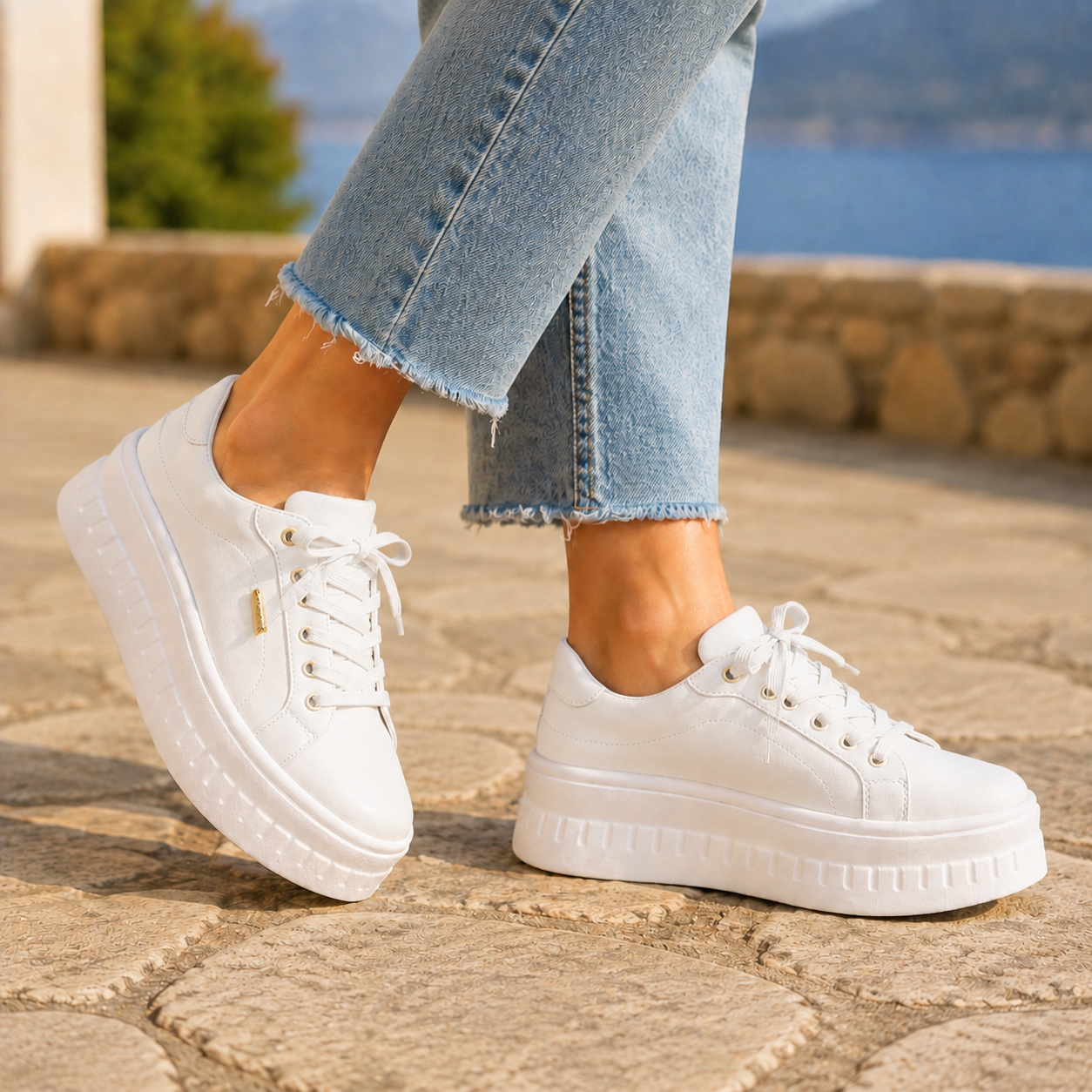 Wilhelmine | Platform Sneakers Tan Faux Leather Lace-Up for Women