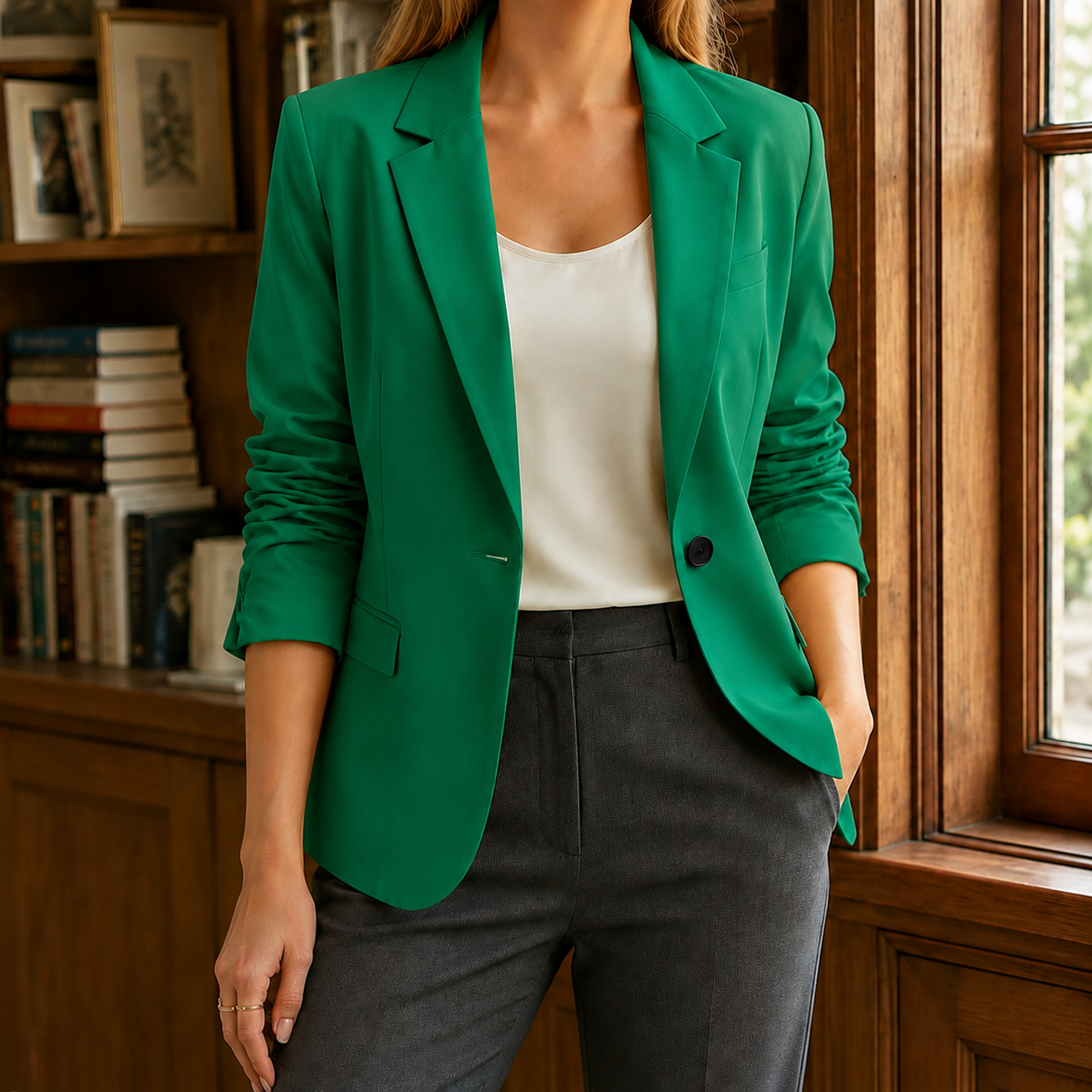 Posy | Tailored Blazer Fuchsia Notched Lapel Single-Button for Women