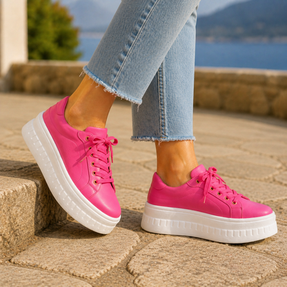 Wilhelmine | Platform Sneakers Tan Faux Leather Lace-Up for Women