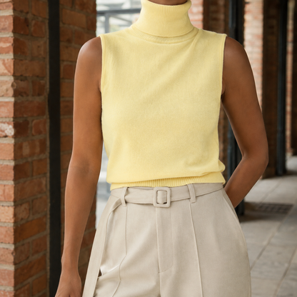 Lettie | Sleeveless Turtleneck Jumper Charcoal Grey Fine-Knit for Women