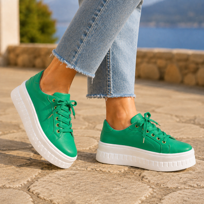 Wilhelmine | Platform Sneakers Tan Faux Leather Lace-Up for Women