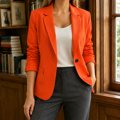 Posy | Tailored Blazer Fuchsia Notched Lapel Single-Button for Women
