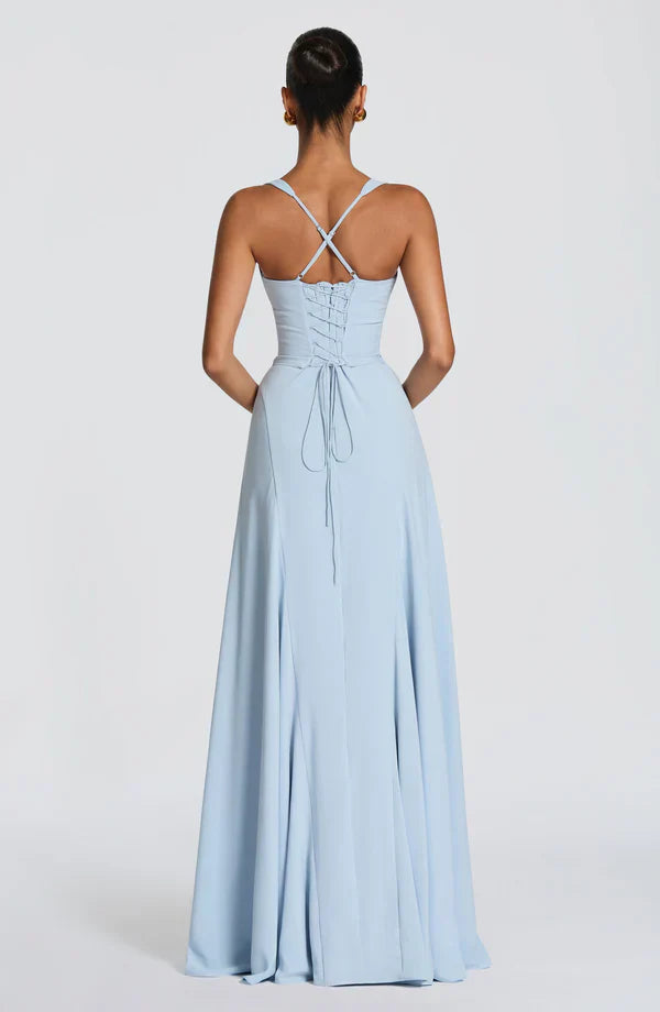 Mabel | Maxi Dress Yellow Chiffon Sweetheart Corset for Women