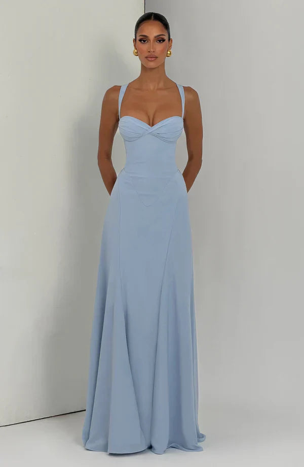 Mabel | Maxi Dress Yellow Chiffon Sweetheart Corset for Women
