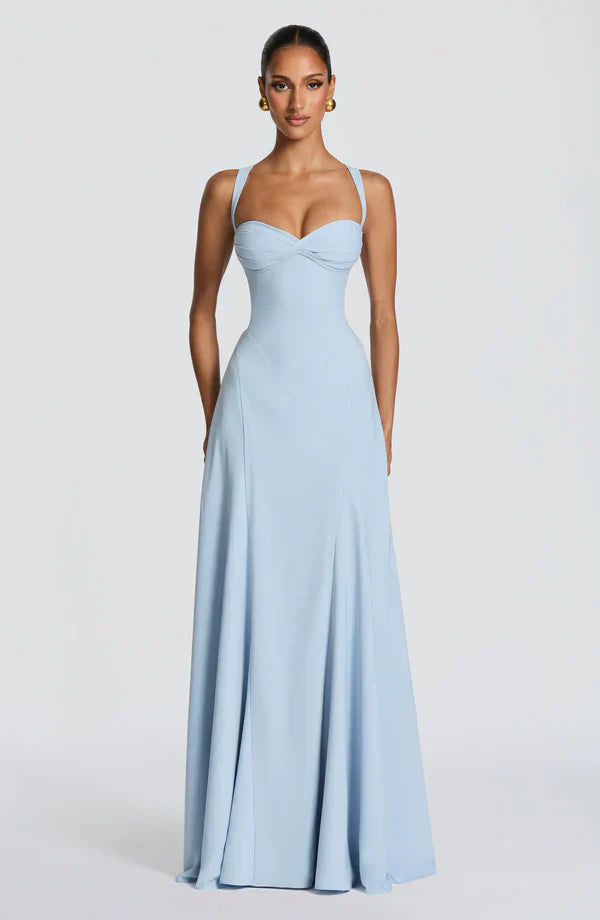 Mabel | Maxi Dress Yellow Chiffon Sweetheart Corset for Women