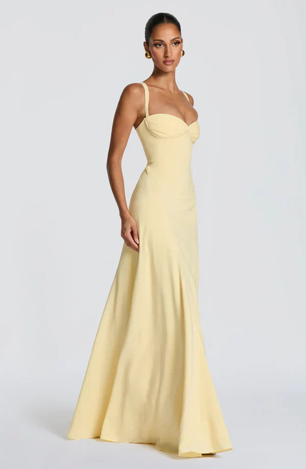 Mabel | Maxi Dress Yellow Chiffon Sweetheart Corset for Women