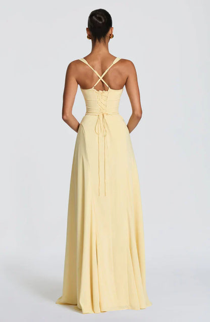Mabel | Maxi Dress Yellow Chiffon Sweetheart Corset for Women