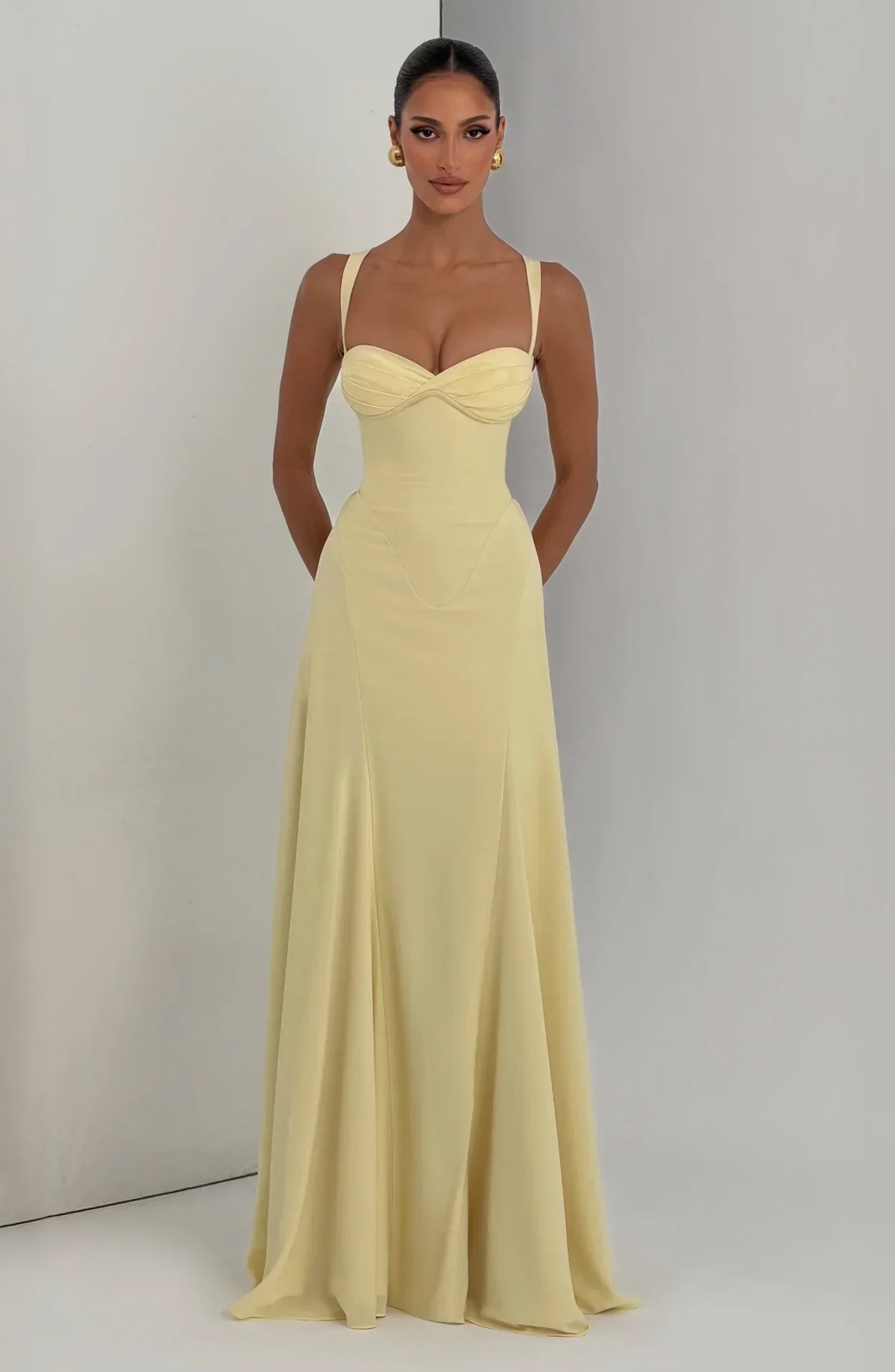 Mabel | Maxi Dress Yellow Chiffon Sweetheart Corset for Women