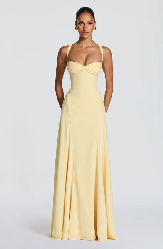 Mabel | Maxi Dress Yellow Chiffon Sweetheart Corset for Women