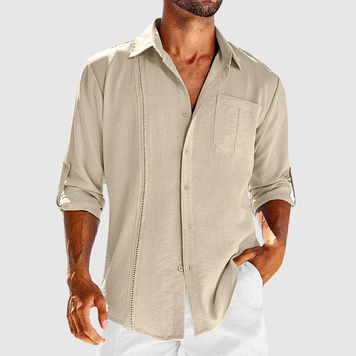 Finley | Shirt Stone Linen Long Sleeve Button Front for Men