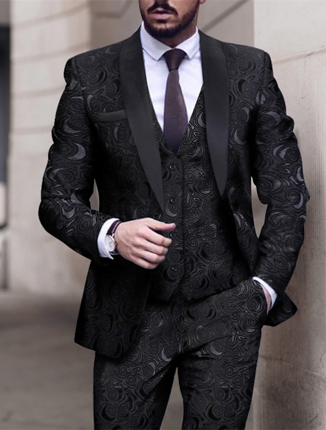 Phineas | Suit Black Jacquard Three-Piece Slim Fit for Men