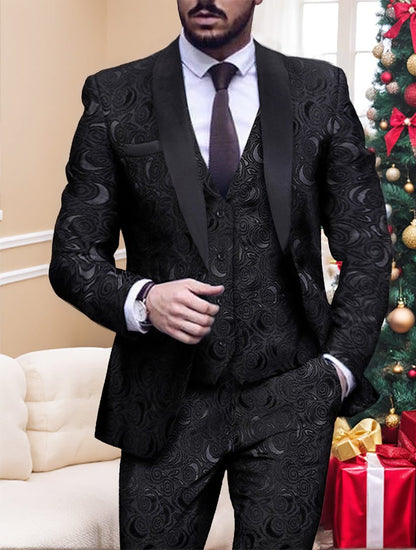 Phineas | Suit Black Jacquard Three-Piece Slim Fit for Men