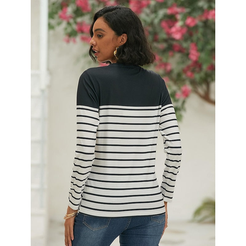 Thomasina | Long Sleeve Top Navy White Striped Crew Neck for Women