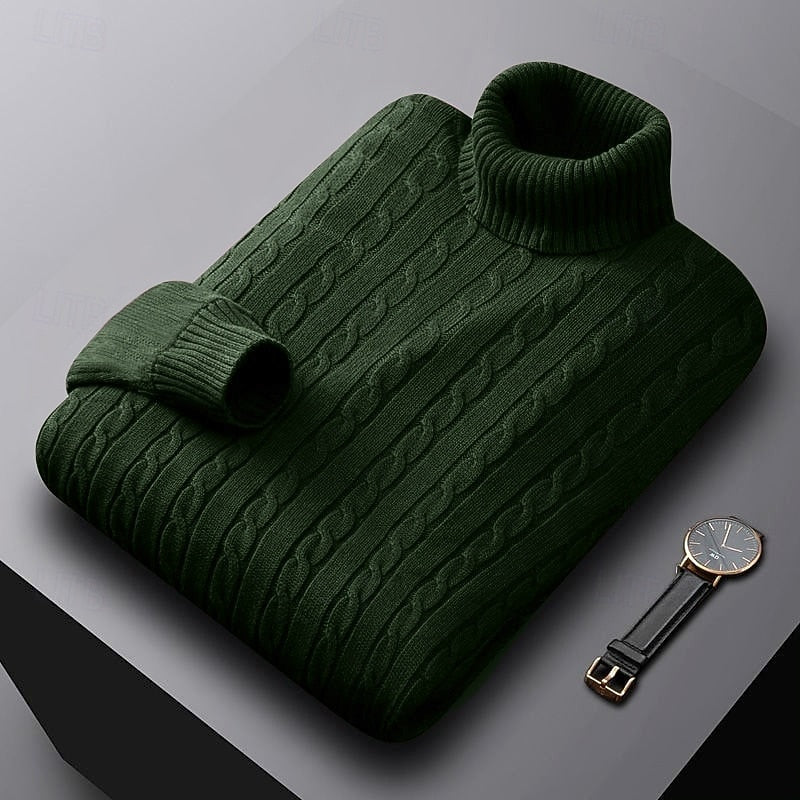 Basil | Cable Knit Sweater Grey Turtleneck for Men