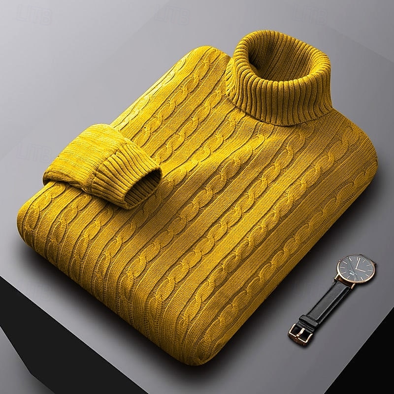 Basil | Cable Knit Sweater Grey Turtleneck for Men
