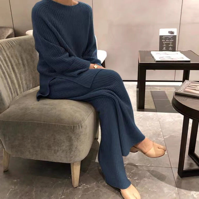 Cecily | Knit Two-Piece Set Teal Ribbed Oversized Loungewear for Women