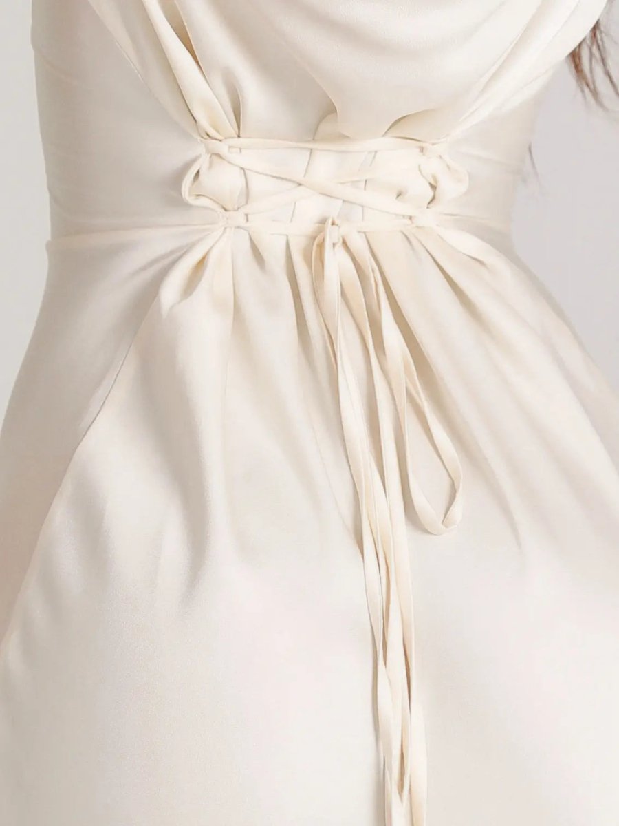 Lynnea | Maxi Dress Ivory Satin Long Sleeve Bias-Cut for Women