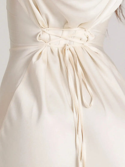 Lynnea | Maxi Dress Ivory Satin Long Sleeve Bias-Cut for Women