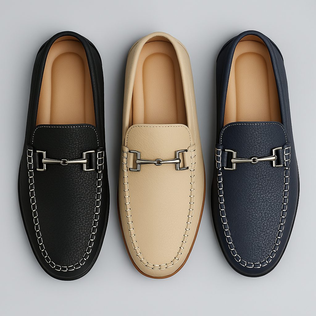 Arthur | Loafers Navy Leather Slip-On Metal Bar for Men