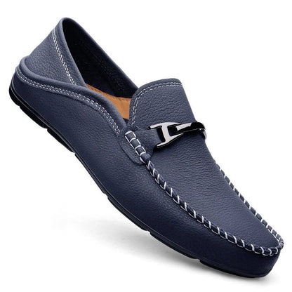 Arthur | Loafers Navy Leather Slip-On Metal Bar for Men