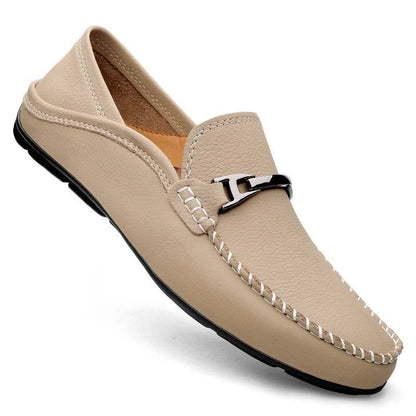 Arthur | Loafers Navy Leather Slip-On Metal Bar for Men