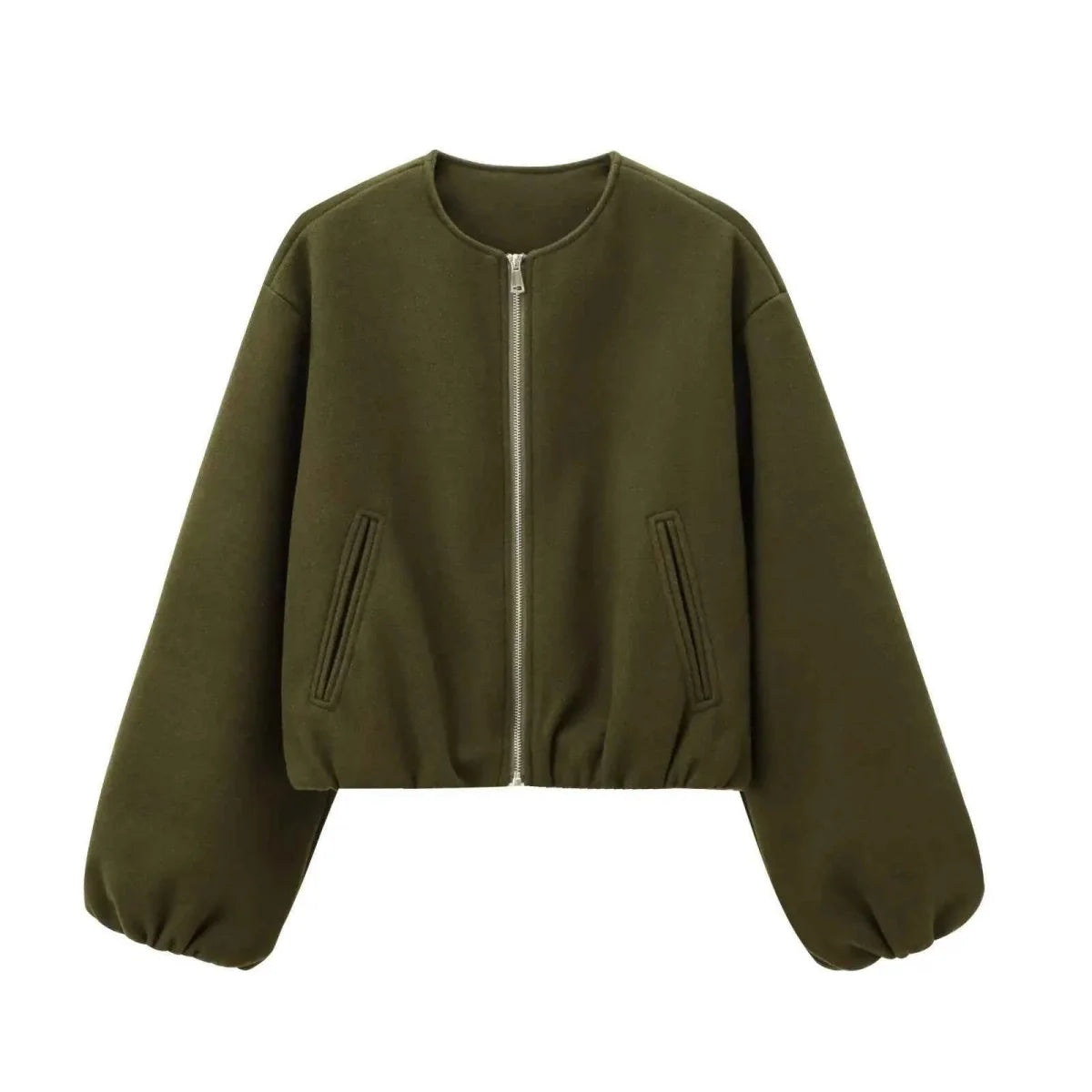Hollie | Cropped Bomber Jacket Camel Wool-Blend Zip-Up for Women