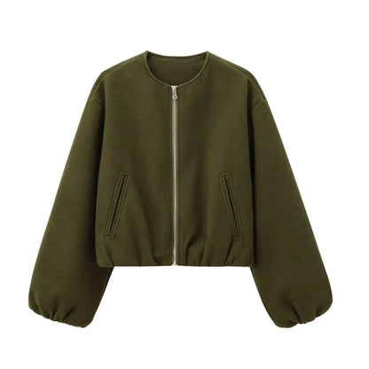 Hollie | Cropped Bomber Jacket Camel Wool-Blend Zip-Up for Women