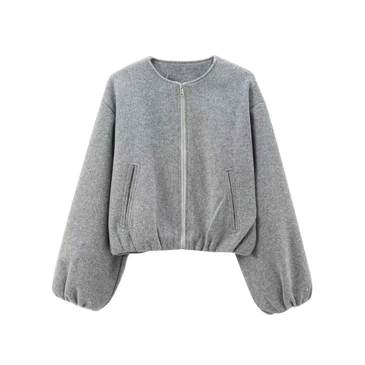 Hollie | Cropped Bomber Jacket Camel Wool-Blend Zip-Up for Women