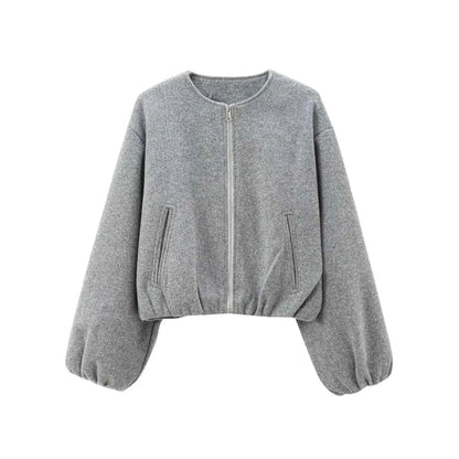 Hollie | Cropped Bomber Jacket Camel Wool-Blend Zip-Up for Women