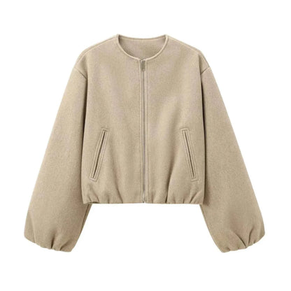 Hollie | Cropped Bomber Jacket Camel Wool-Blend Zip-Up for Women