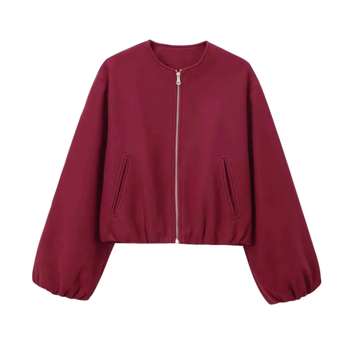 Hollie | Cropped Bomber Jacket Camel Wool-Blend Zip-Up for Women