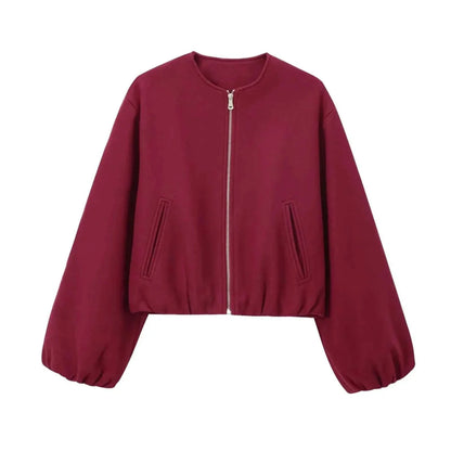 Hollie | Cropped Bomber Jacket Camel Wool-Blend Zip-Up for Women