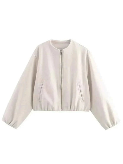 Hollie | Cropped Bomber Jacket Camel Wool-Blend Zip-Up for Women